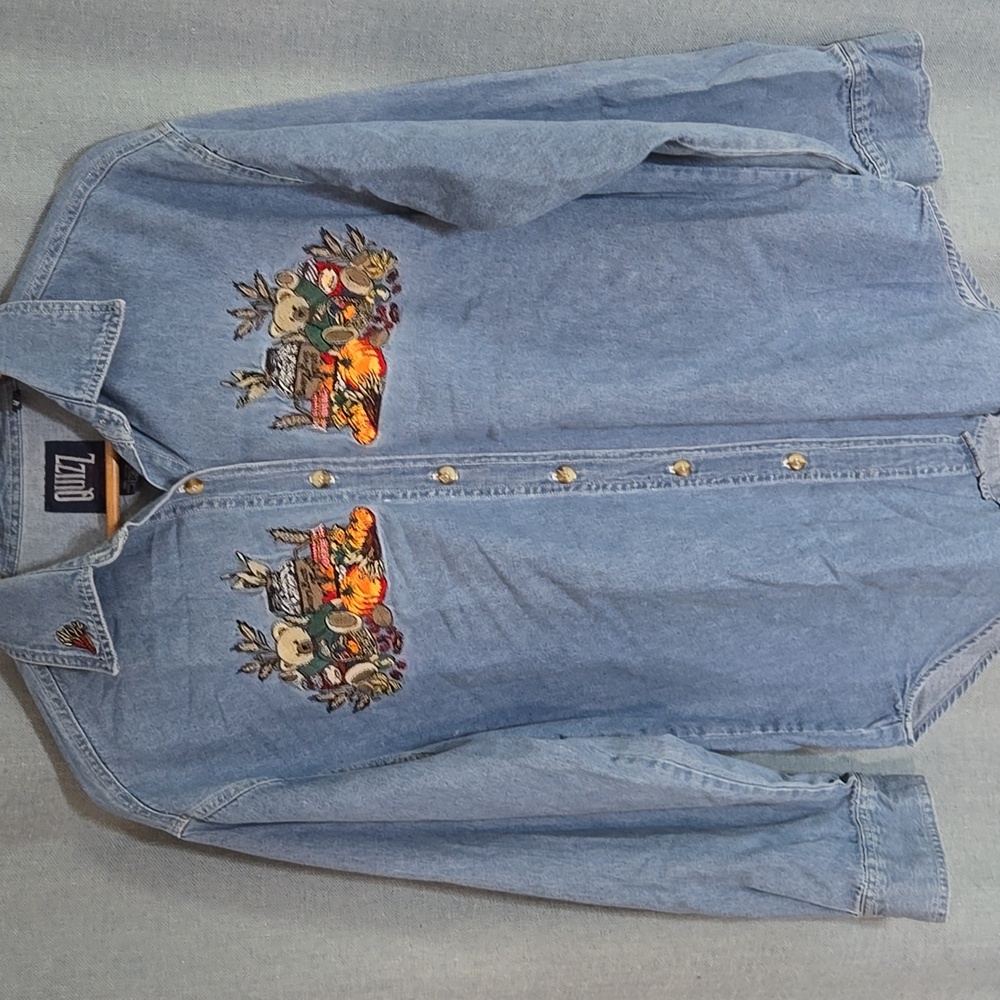 Vintage Y2K Fall Embroidered Denim Shirt